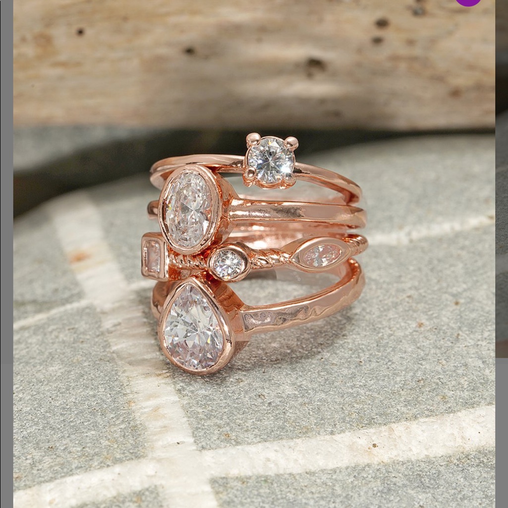 Cubic Zirconia & Rose Goldtone Stella Stack Rings